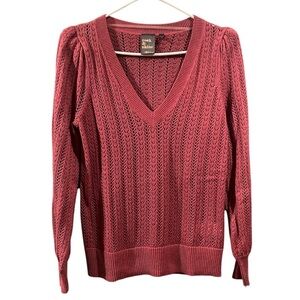 Rock & Shine Red Cable Knit V-Neck Sweater - Size Small